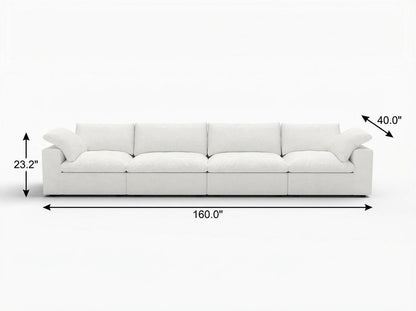 160" White Linen Blend Modular Sofa With Toss Pillows