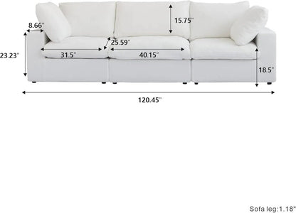 120" White Linen Blend Modular Sofa With Toss Pillows