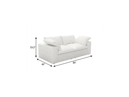 80" White Linen Blend Modular Loveseat and Toss Pillows