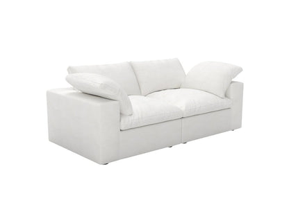 80" White Linen Blend Modular Loveseat and Toss Pillows