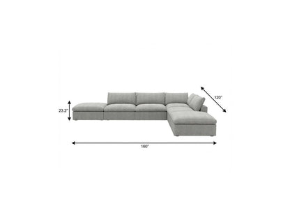 160" Light Gray Linen Blend Modular Armless Sofa With Ottomans And Storage