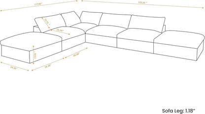 160" Light Gray Linen Blend Modular Armless Sofa With Ottomans And Storage