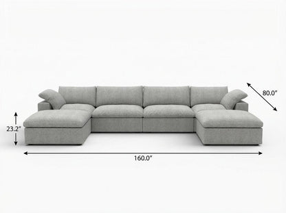160" Light Gray Linen Blend Modular Sofa With Ottomans Toss Pillows And Storage