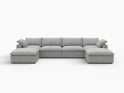 160" Light Gray Linen Blend Modular Sofa With Ottomans Toss Pillows And Storage
