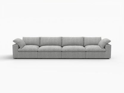 160" Light Gray Linen Blend Modular Sofa With Toss Pillows