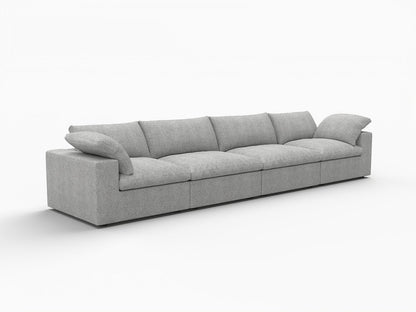 160" Light Gray Linen Blend Modular Sofa With Toss Pillows
