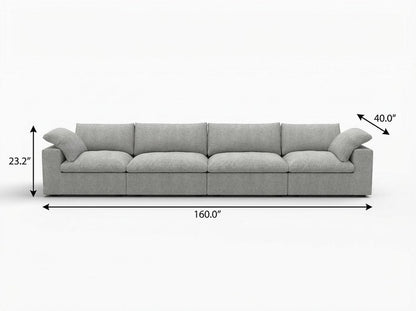 160" Light Gray Linen Blend Modular Sofa With Toss Pillows