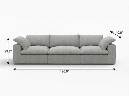 120" Light Gray Linen Blend Modular Sofa With Toss Pillows