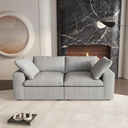 80" Light Gray and Black Linen Blend Modular Loveseat