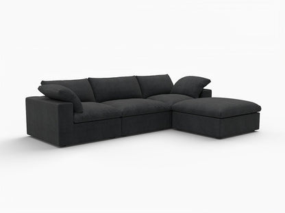 120" Black Linen Blend Modular Sofa With Ottoman And Storage