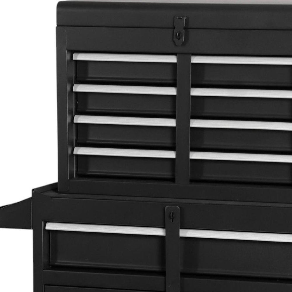 Set of Two Black Multi-Tier Steel Rolling Cabinet With Lid