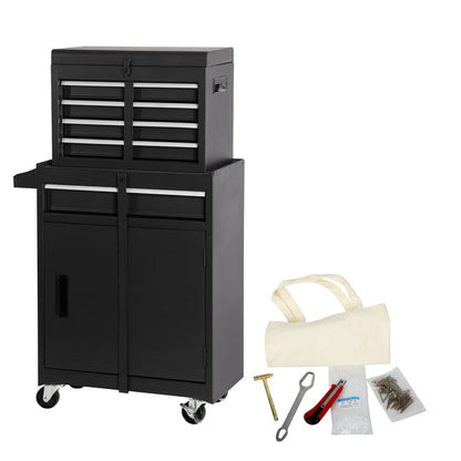 Set of Two Black Multi-Tier Steel Rolling Cabinet With Lid