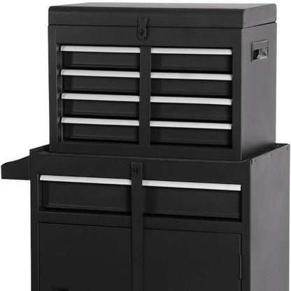 Set of Two Black Multi-Tier Steel Rolling Cabinet With Lid