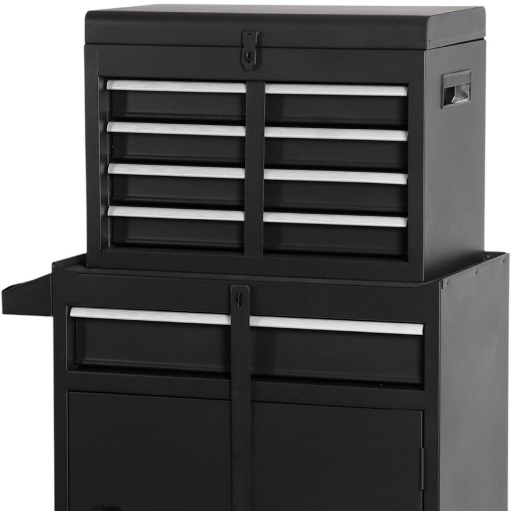 Set of Two Black Multi-Tier Steel Rolling Cabinet With Lid