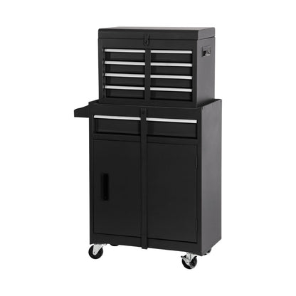 Set of Two Black Multi-Tier Steel Rolling Cabinet With Lid