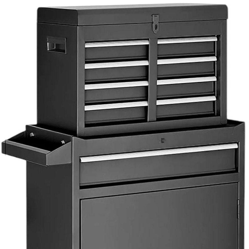 Set of Two Black Multi-Tier Steel Rolling Cabinet With Lid