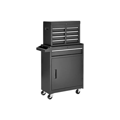 Set of Two Black Multi-Tier Steel Rolling Cabinet With Lid