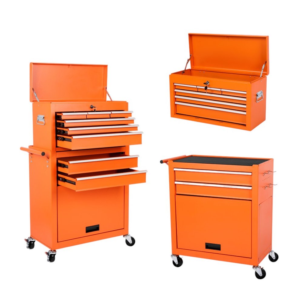 15" Orange Multi-Tier Steel Rolling Cabinet With Lid