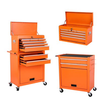 15" Orange Multi-Tier Steel Rolling Cabinet With Lid