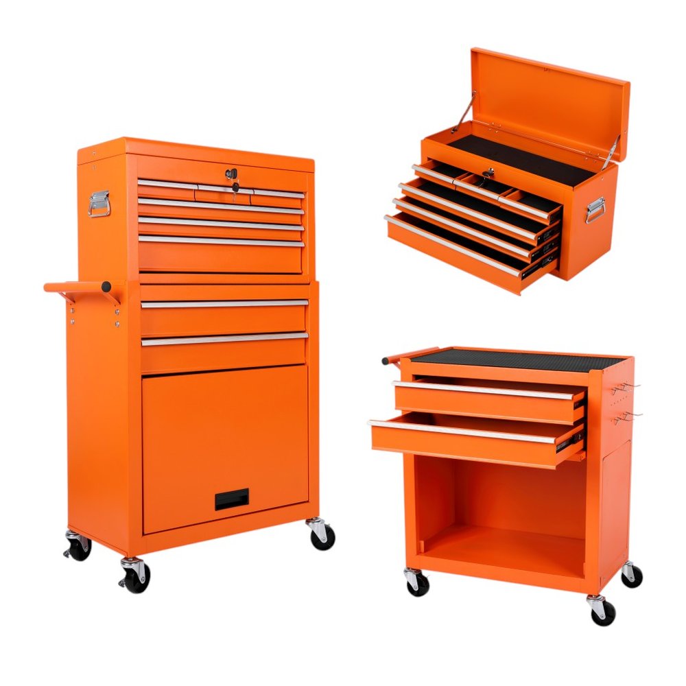 15" Orange Multi-Tier Steel Rolling Cabinet With Lid