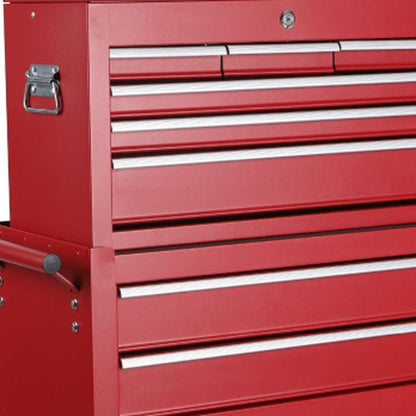 Set of Two Red Multi-Tier Steel Rolling Cabinet With Lid