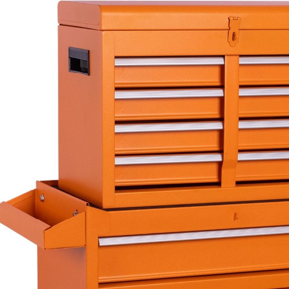 Set of Two Orange Multi-Tier Steel Rolling Cabinet With Lid