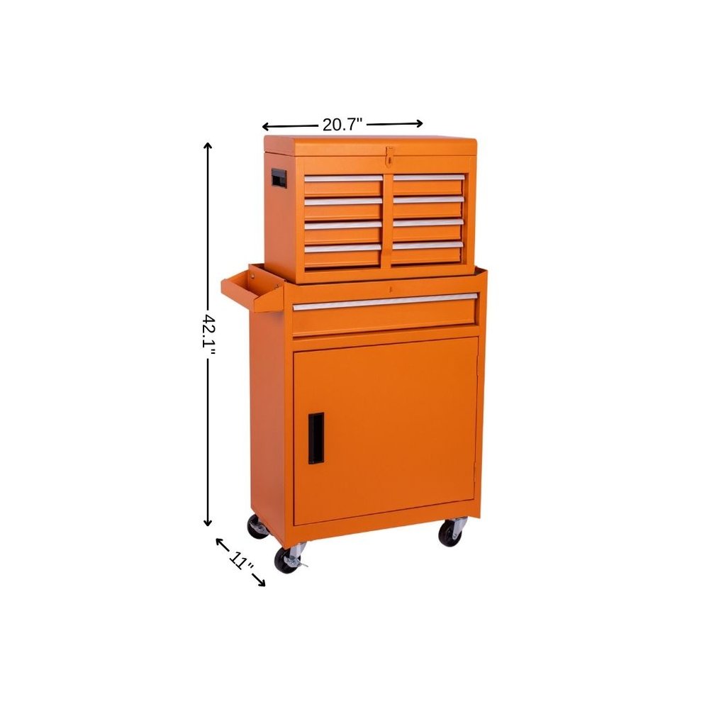 Set of Two Orange Multi-Tier Steel Rolling Cabinet With Lid