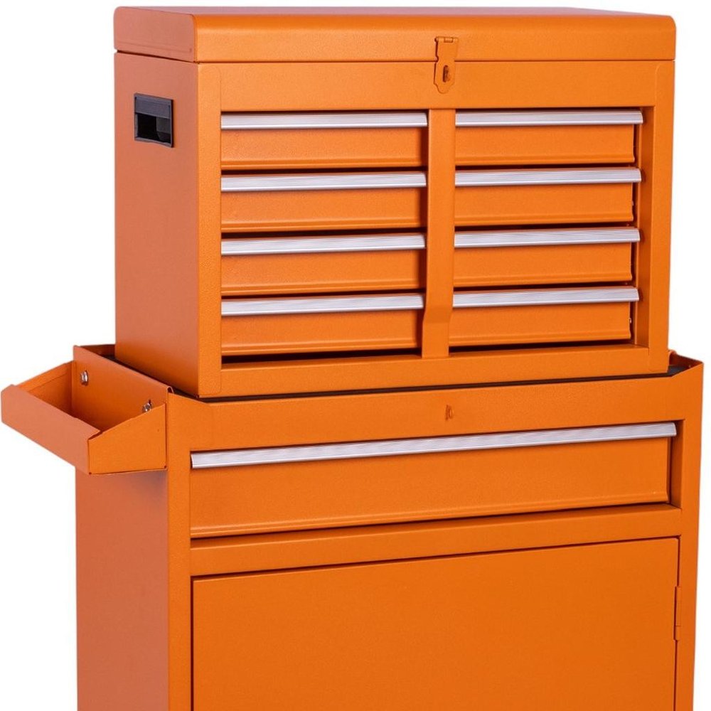 Set of Two Orange Multi-Tier Steel Rolling Cabinet With Lid