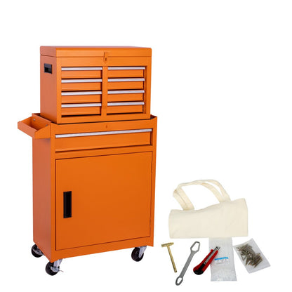 Set of Two Orange Multi-Tier Steel Rolling Cabinet With Lid