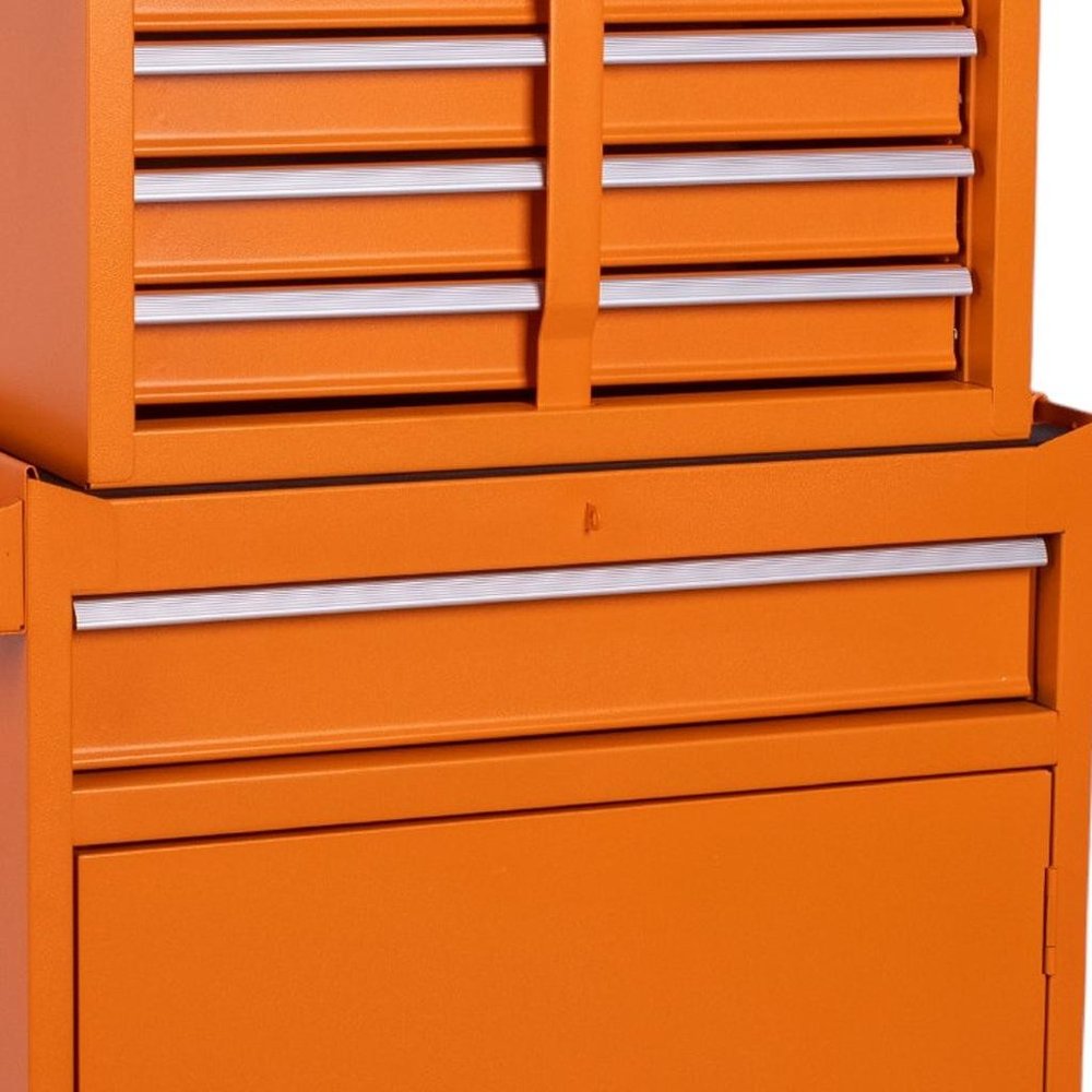 Set of Two Orange Multi-Tier Steel Rolling Cabinet With Lid