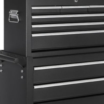 Set of Two Black Multi-Tier Steel Rolling Cabinet With Lid