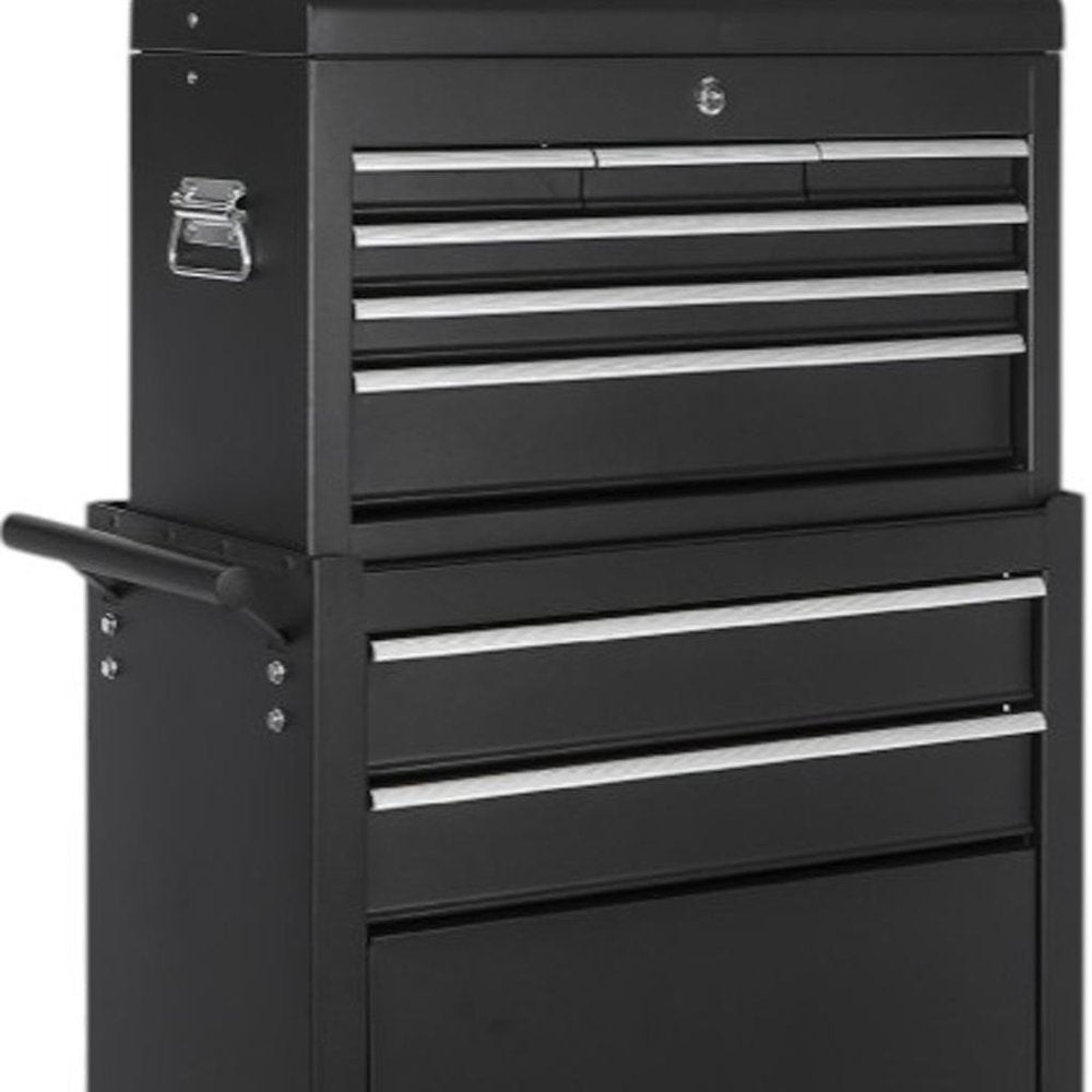 Set of Two Black Multi-Tier Steel Rolling Cabinet With Lid