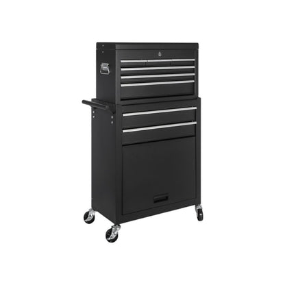 Set of Two Black Multi-Tier Steel Rolling Cabinet With Lid