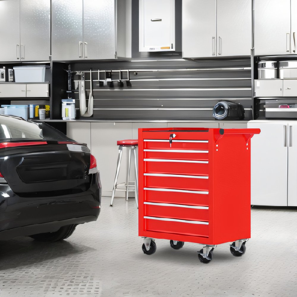 24" Red Multi-Tier Steel Rolling Cabinet With Lid