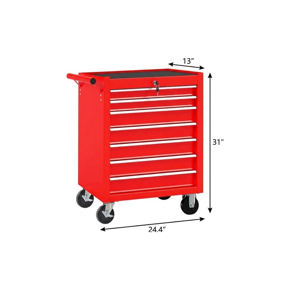 24" Red Multi-Tier Steel Rolling Cabinet With Lid