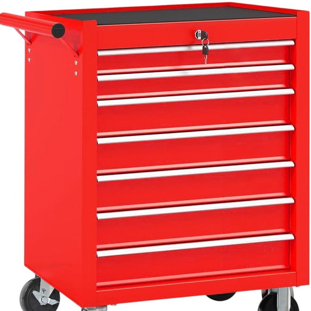 24" Red Multi-Tier Steel Rolling Cabinet With Lid
