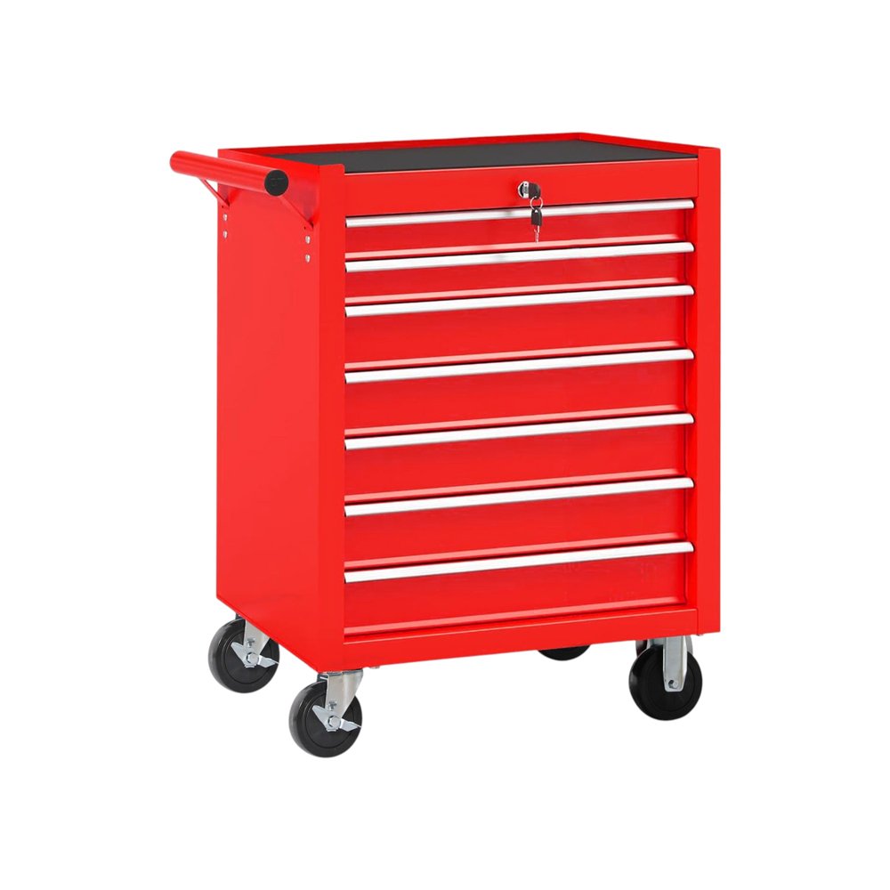 24" Red Multi-Tier Steel Rolling Cabinet With Lid