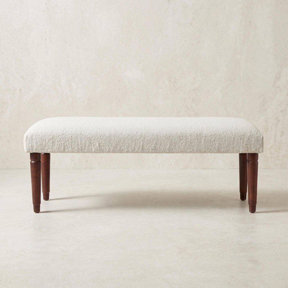 47" Cream and Brown Boucle and Solid Wood Upholstered Bench