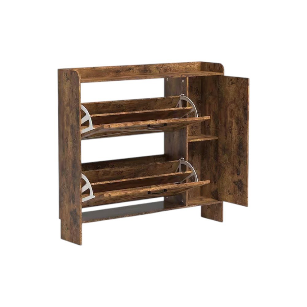 43" Brown Multi-Tier Wood Shoe Organizer