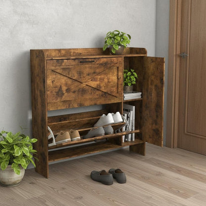 43" Brown Multi-Tier Wood Shoe Organizer