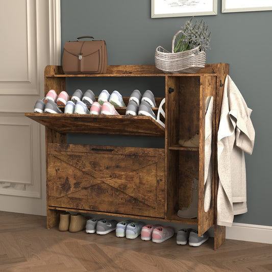 43" Brown Multi-Tier Wood Shoe Organizer