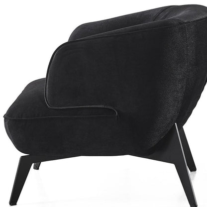 28" Black Velvet and Steel Lounge Chair