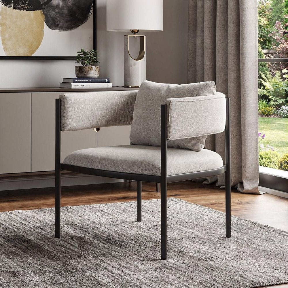 Set of Two 28" Gray and Black Cotton Blend and Metal Lounge Chair And Toss Pillow