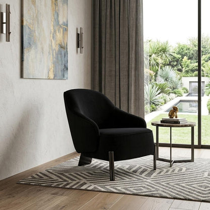28" Black Velvet and Metal Lounge Chair