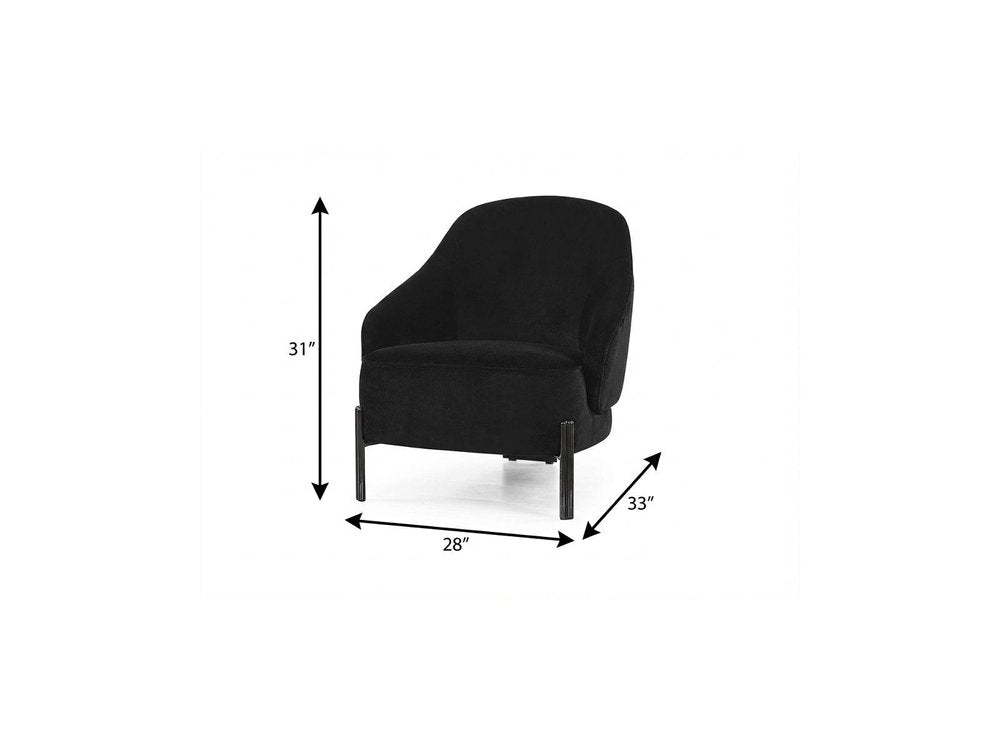 28" Black Velvet and Metal Lounge Chair