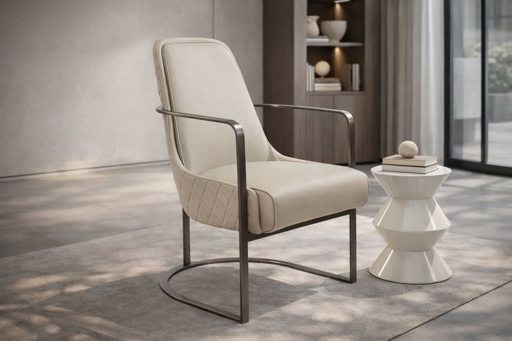 24" Gray Faux Leather and Metal Lounge Chair