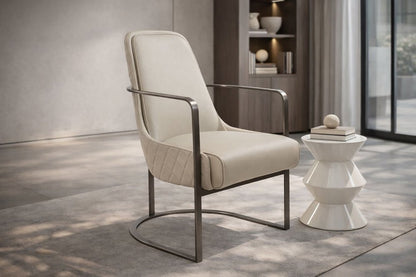 24" Gray Faux Leather and Metal Lounge Chair