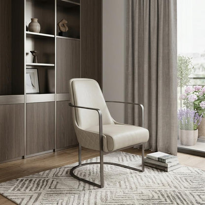 24" Gray Faux Leather and Metal Lounge Chair