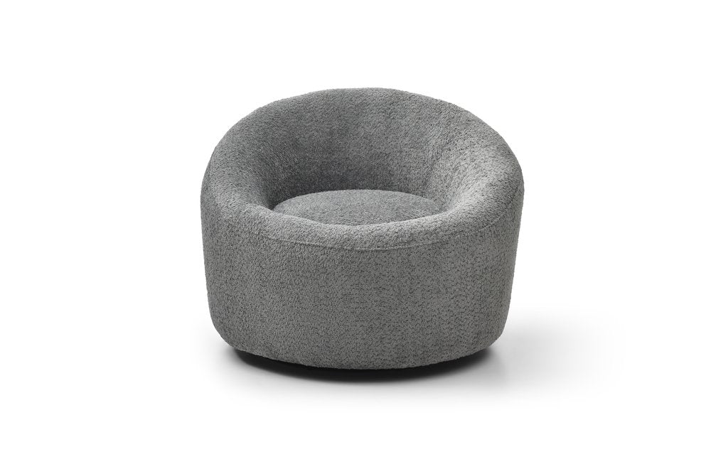 33" Gray Boucle and Metal Swivel Lounge Chair