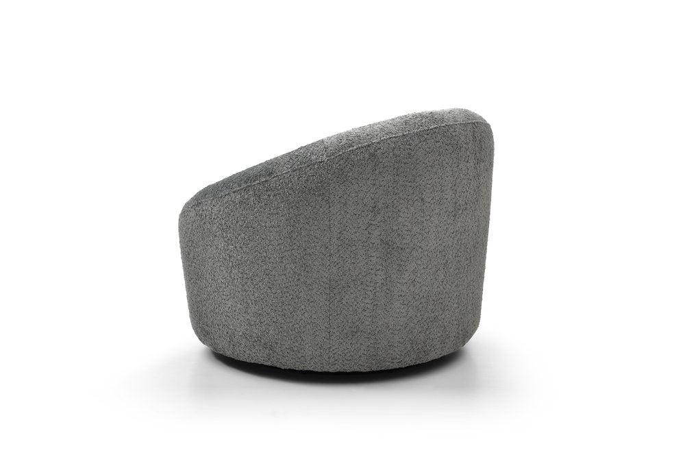 33" Gray Boucle and Metal Swivel Lounge Chair